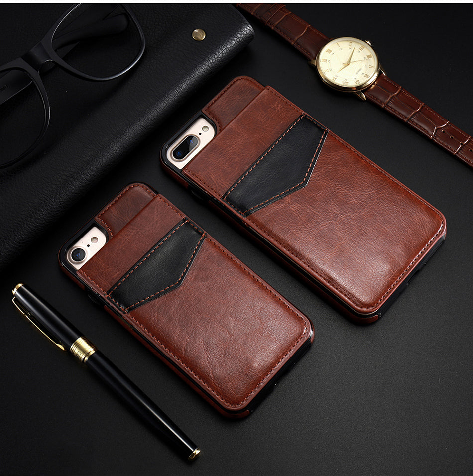 Retro Leather Wallet Card Slot Holder Phone Case