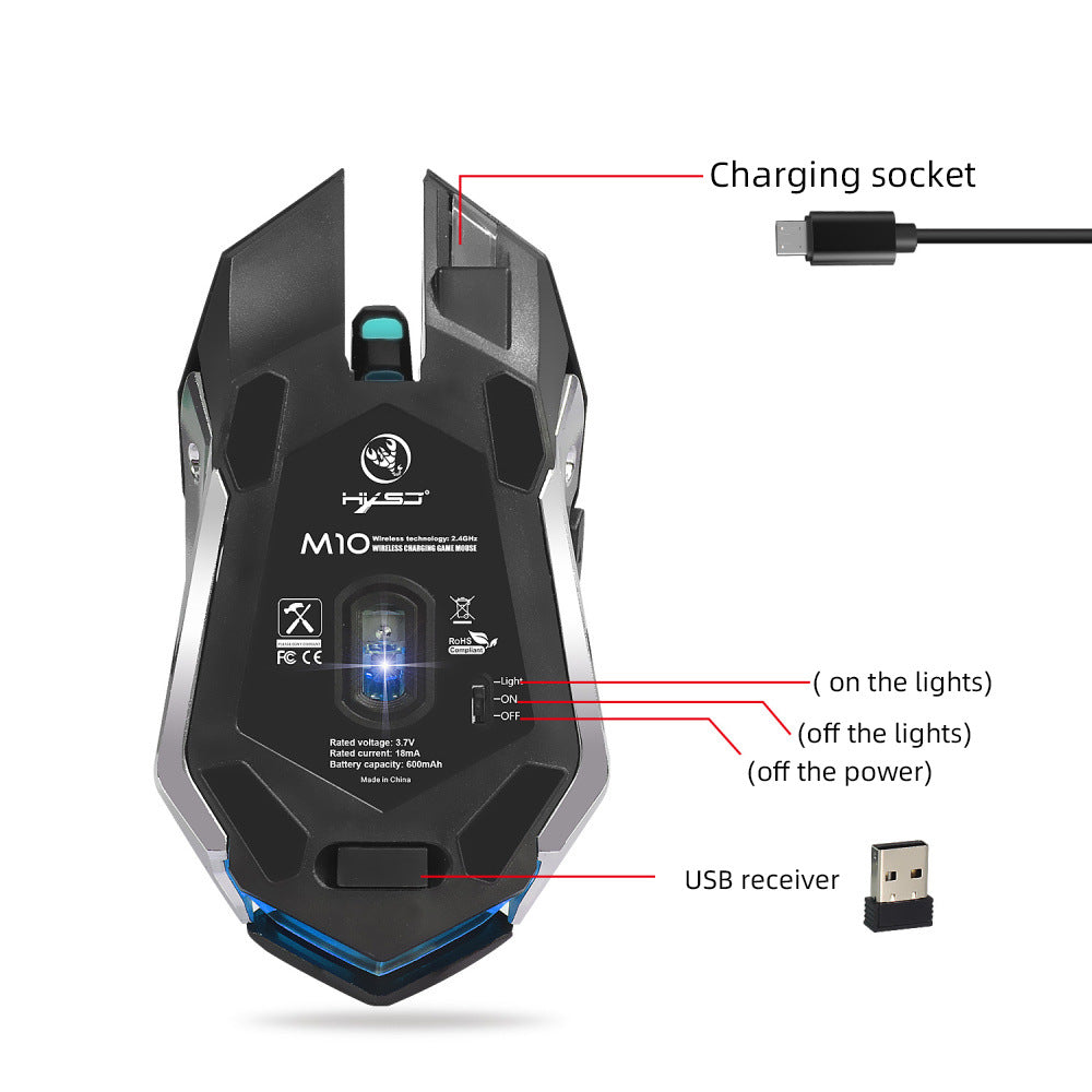 Wireless 2.4GPI gaming glowing mouse