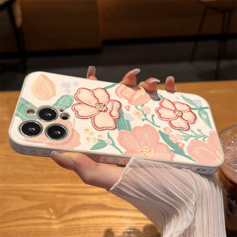 Vintage Embroidered Flower Leather Phone Case