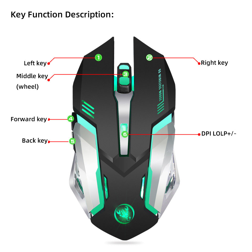 Wireless 2.4GPI gaming glowing mouse