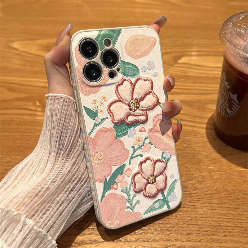 Vintage Embroidered Flower Leather Phone Case