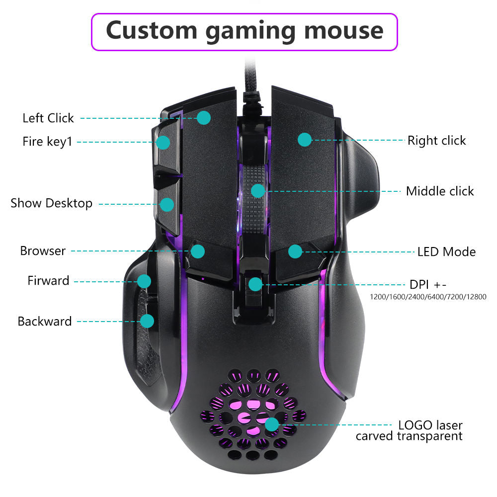Wired 11-key Macro Programming Computer Gaming Mouse