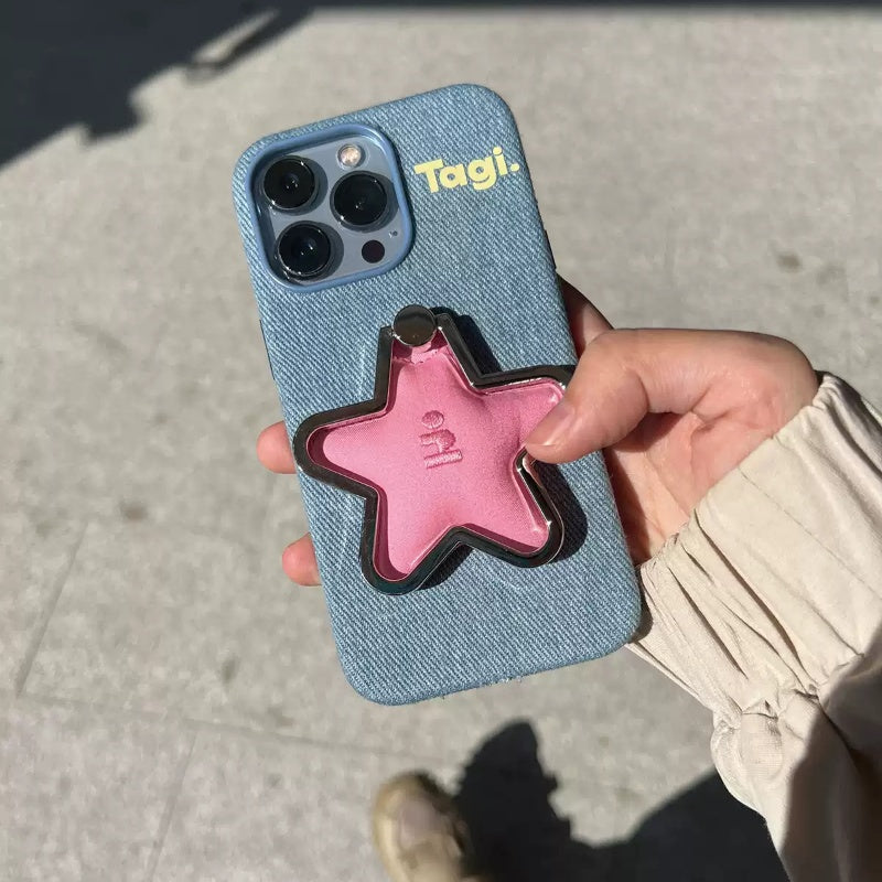 Embroidered Leather Denim Five-pointed Star