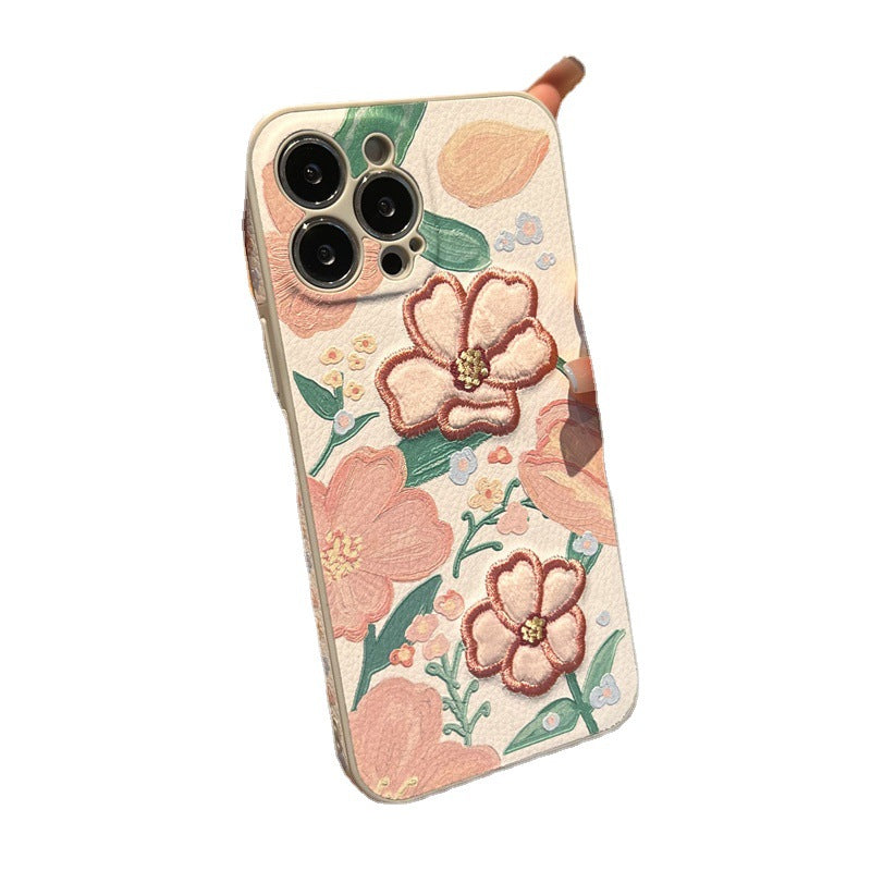 Vintage Embroidered Flower Leather Phone Case